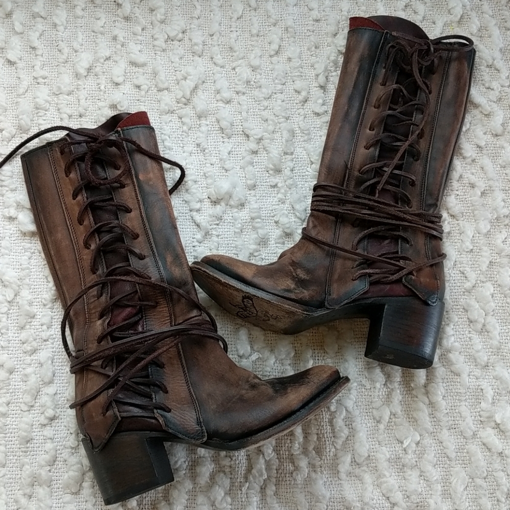 Freebird by Steven Cash 9 Women's Lace Up Leather Zip Up Boots | EUC